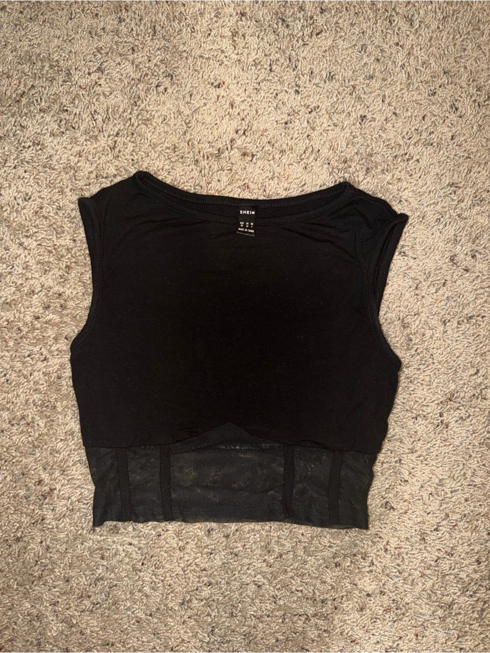 SHEIN Black Cropped Tank with Mesh Panel